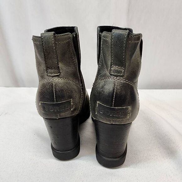Sorel Women's 6 Joan Uptown Chelsea - Rain - Waterproof Grey Leather Wedge Boot - Picture 3 of 8